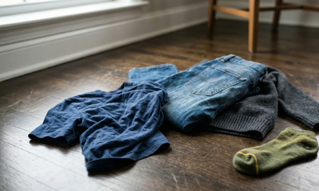 Laundry and clothes on a floor — regular home cleaning